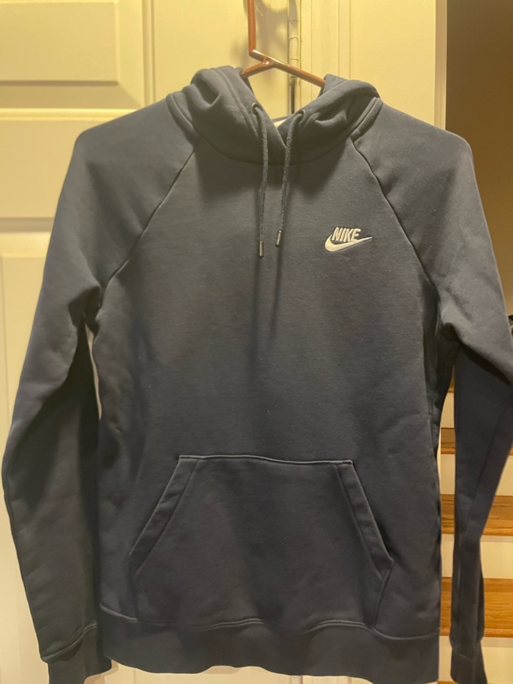 Nike Navy Blue Pullover Hoodie with White Swoosh